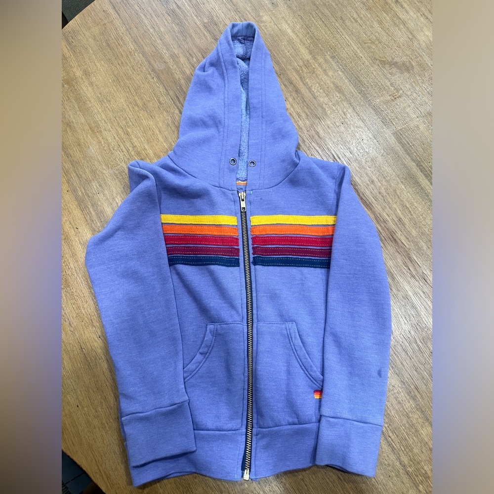 Aviator Nation Kids Lavender Zip Hoodie with Rainbow Chest Stripes